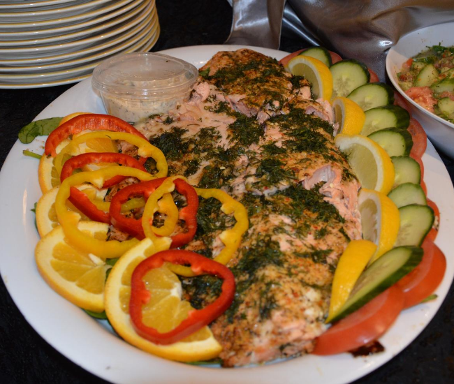 Salmon and veggies platter