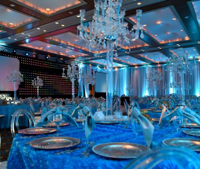 place setting in fancy event tent