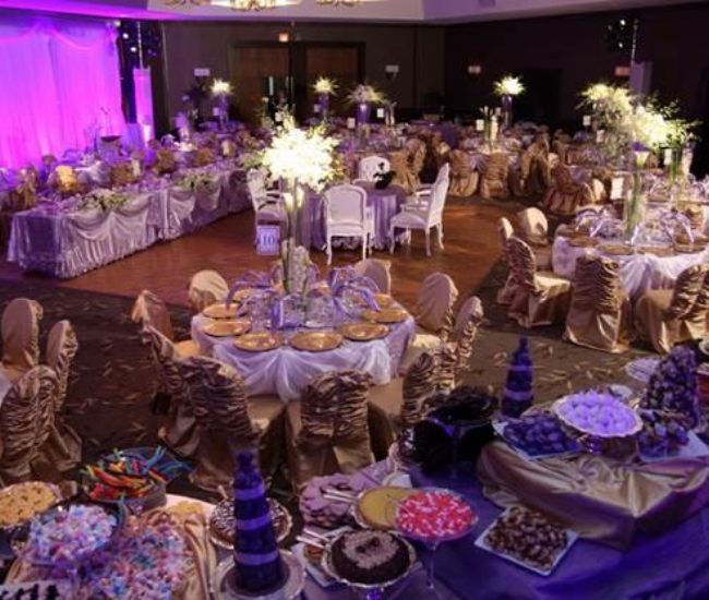 large overhead view of a wedding hall